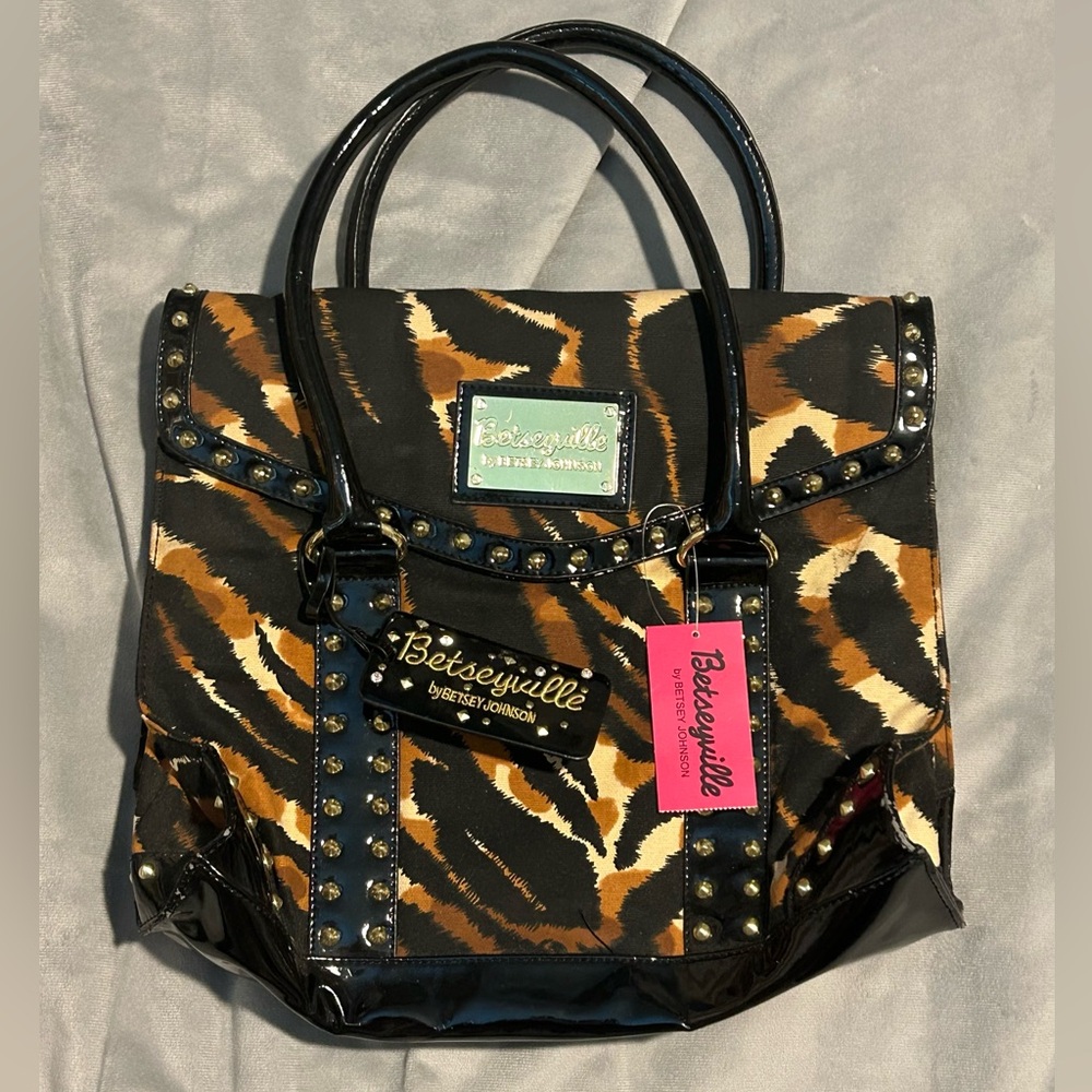 NWT Betseyville by Betsey Johnson Studded Animal Print Y2K Handbag Tote Purse